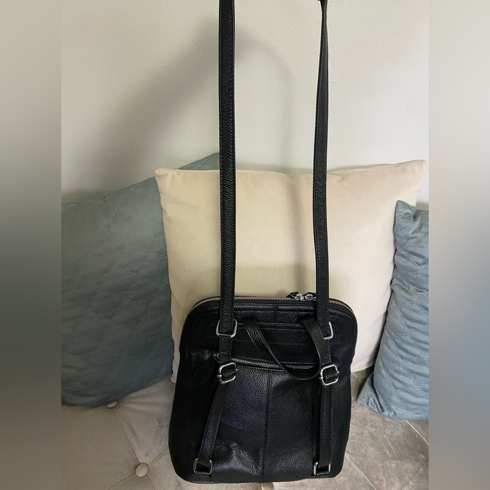 HESHE black pebbled leather backpack bag - Picture 7 of 8